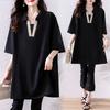 2025 Summer Women Plus Size Basic T-Shirt Vintage Fashion Casual Loose Black Tops Tees Oversized