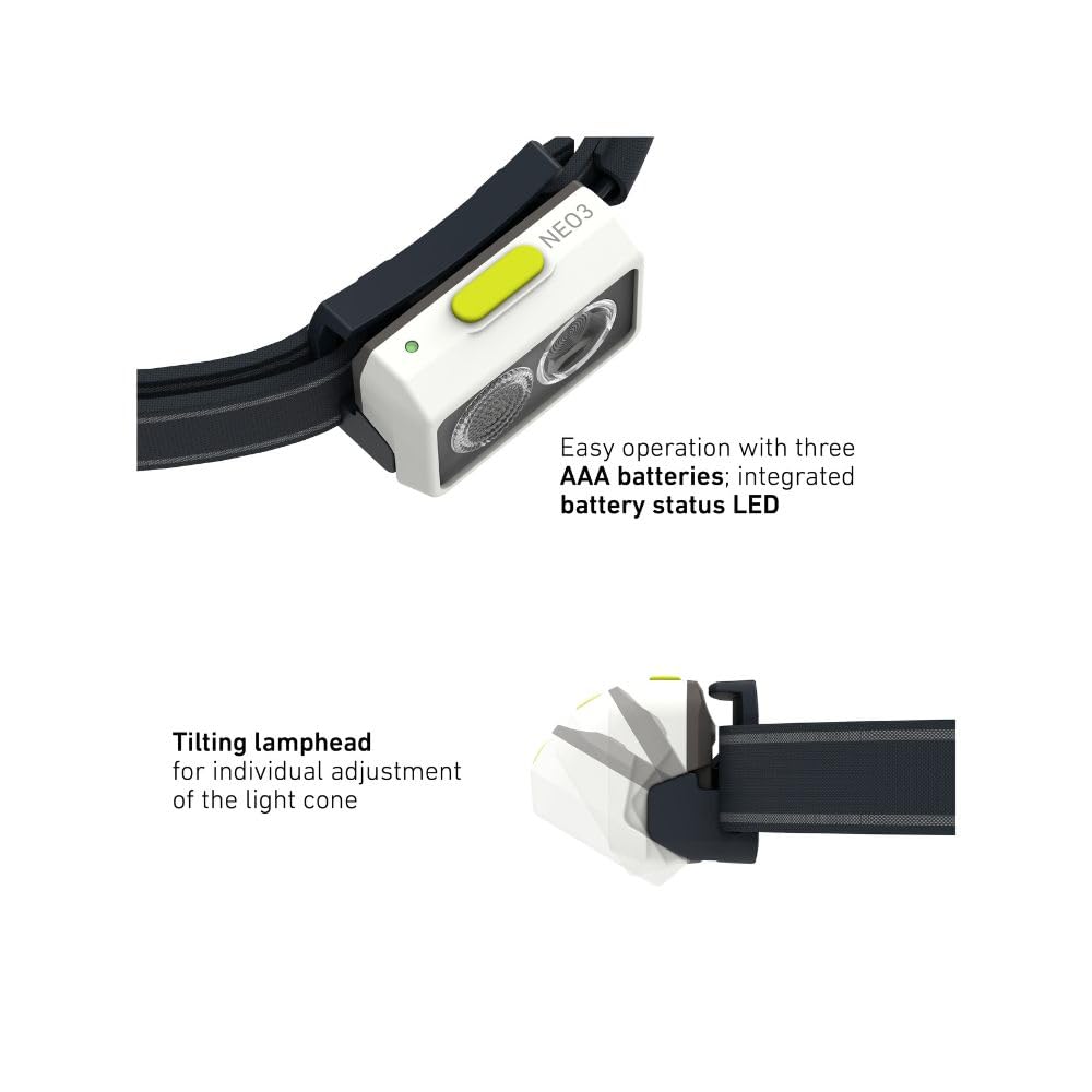 Налобный светодиодный фонарь Ledlenser NEO3, работающий от батареек, легкий 97 г, компактный, для улицы, для бега, белый/лаймовый, 502719, японский, маленький, белый/лаймовый [Оригинал]