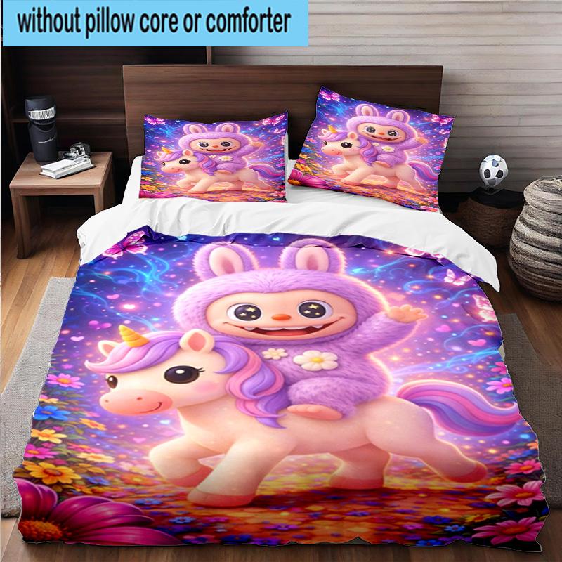 3PCS Fantasy Labu-bu Unicorn Journey 3pcs Bedding,Including 3PCS Duvet Cover And 2pcs Pillowcases Perfect for Christmas,Ideal for Bedroom, Dormitory