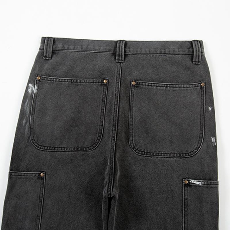 Мужские уличные джинсы Трендовая одежда Пятнистые чернильные цвета Мешковатые джинсы Пэчворк Джинсы с бахромой Свободные рога