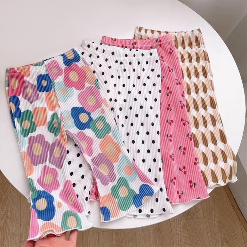 Расклешенные брюки для девочек, детские принтованные брюки, летние детские тонкие брюки с защитой от комаров