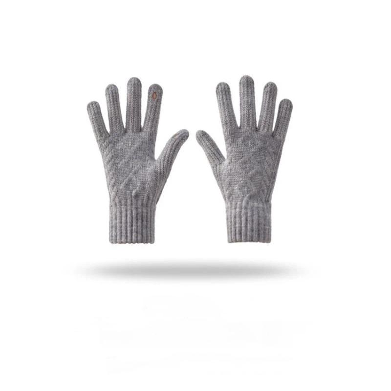 Thickened Knitted Autumn Winter Gloves Touchscreen Compatible Riding Warmth Insulation Pure Color Cute Gloves Unisex