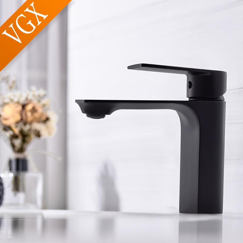 VGX Bathroom Faucets Matte Black Basin Mixer Sink Crane Faucet Gourmet Hot Cold Water Tap Washbasin Brass Single Hole Tapware