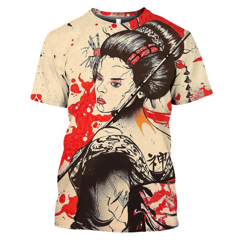 3D футболка для мужчин, топы с короткими рукавами в японском стиле и принтом гейши, мужские футболки с круглым вырезом, футболка большого размера, мужская одежда