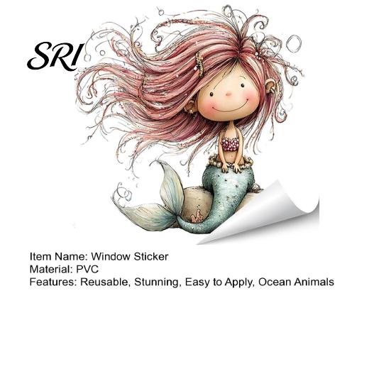 Window Sticker Transparent under The Sea Mermaid Clings Ocean Animal Whale Turtle Octopus Reusable Decoration Seahorse Anti-Collision Glass