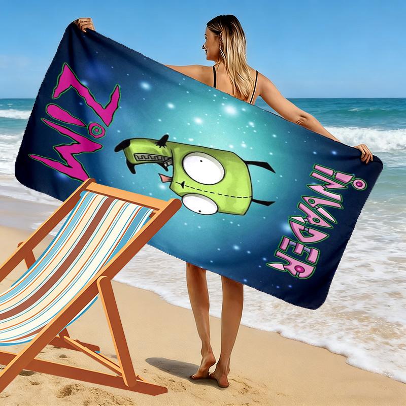 Invader Zim 2D Плоский Принт Пляжное Полотенце, Большое Мягкое Быстросохнущее Полотенце для Пляжа Кемпинга ПлаванияZSTJ0915051