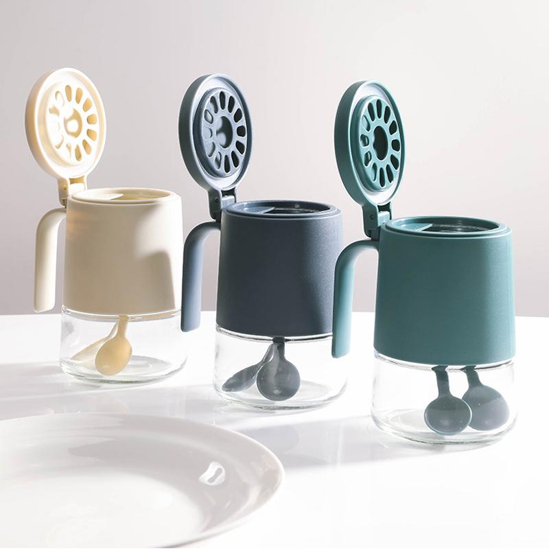 Double Sealed Spice Jar Kitchen Moisture Proof Seasoning Spice Glass Salt Jar with Kitchen Spoon Bottle Accessories