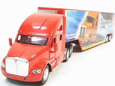 Kinsmart Грузовик с контейнерным полуприцепом Kenworth T700, масштаб 1/68, литая модель, с инерционным механизмом, литая модель автомобиля (красный)