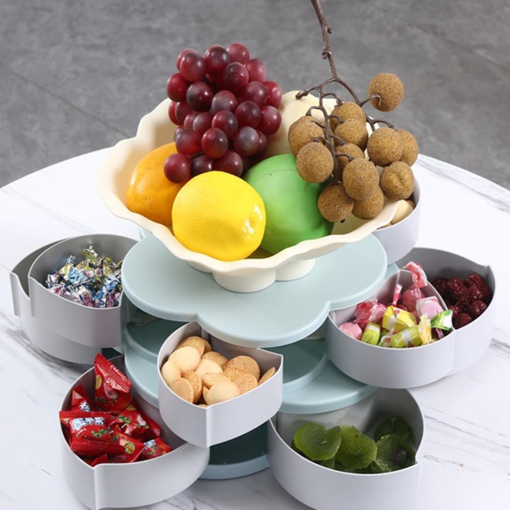 2-layer Snack Tray with Phone Holder Jewelry Organizer Creative Rotating Petal Candy Box Entertain