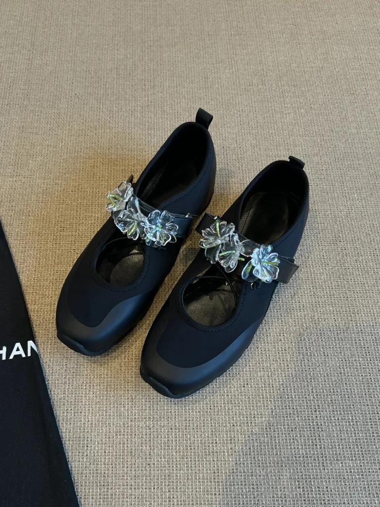 Модные балетки спортивного стиля на плоской подошве Мэри Джейн с одним ремешком Полиуретановая стелька Резиновая подошва Взрослая повседневная обувь