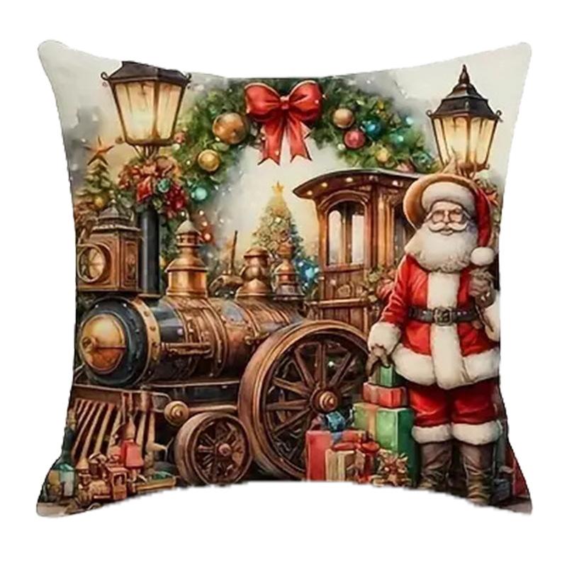 Новая наволочка с Санта-Клаусом, поездом и камином, домашнее украшение, наволочка для дивана, прикроватная наволочка для сна