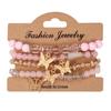 Handmade Bohemian Butterfly Layered Bracelet Set: 4-Piece Beaded Crystal Rhinestone Design