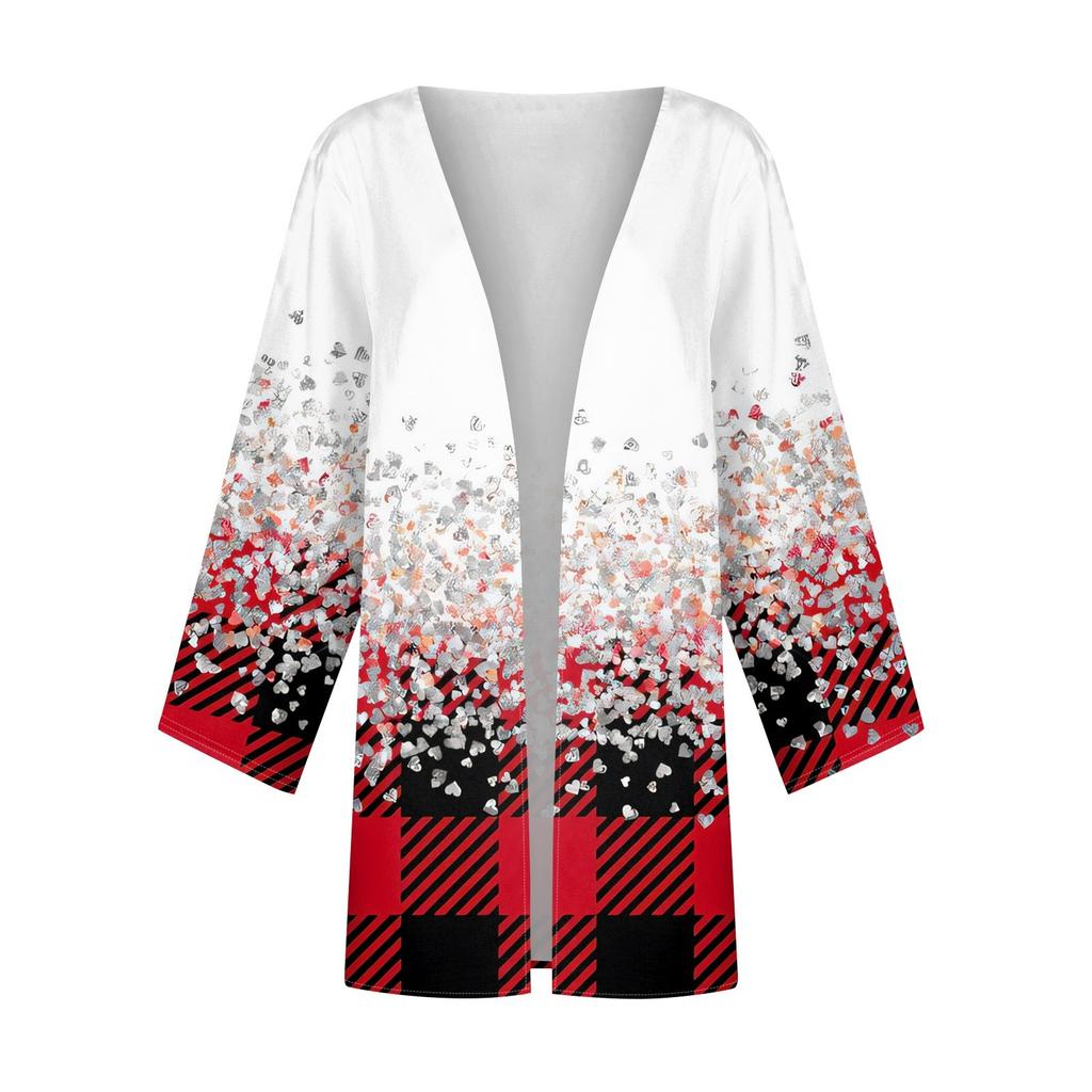 Женская повседневная мода Caot с рождественским принтом Легкая куртка средней длины Кардиган