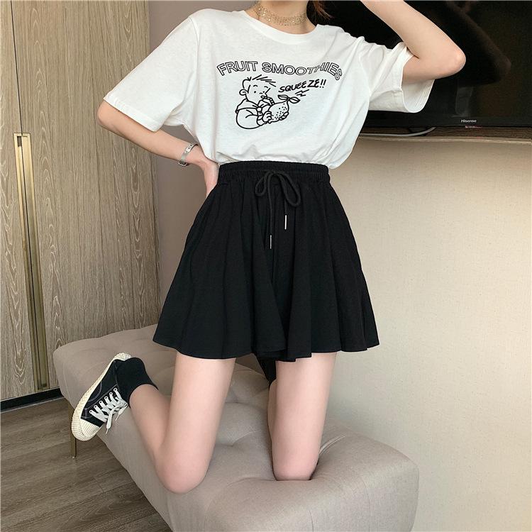 Korean High-Waist Cotton A-Line Shorts for Women - Summer Slim Fit, Loose Sports Wide-Leg Design