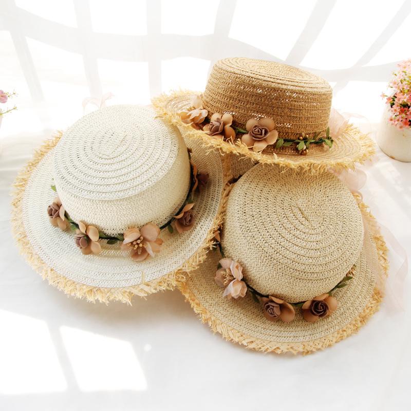 Соломенная шляпа от солнца для девочек, женская, женская, летняя, складная, сминаемая, пляжная, детская, с плоским верхом