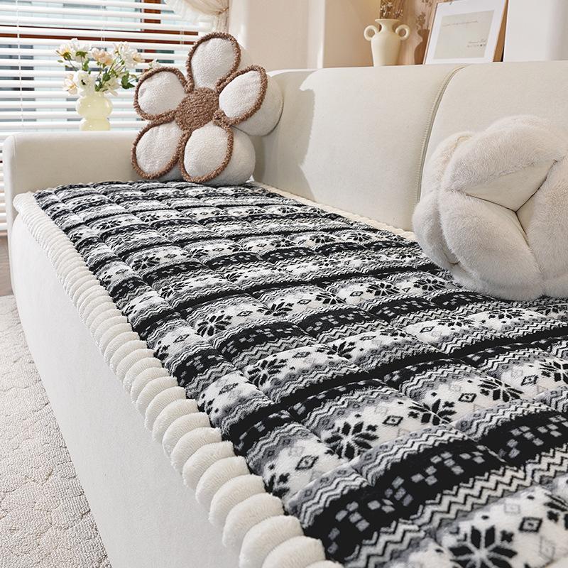 1 шт. Плюшевый стеганый чехол на диванную подушку с рождественской снежинкой и кабельным узором - Толстая текстура, похожая на молочную