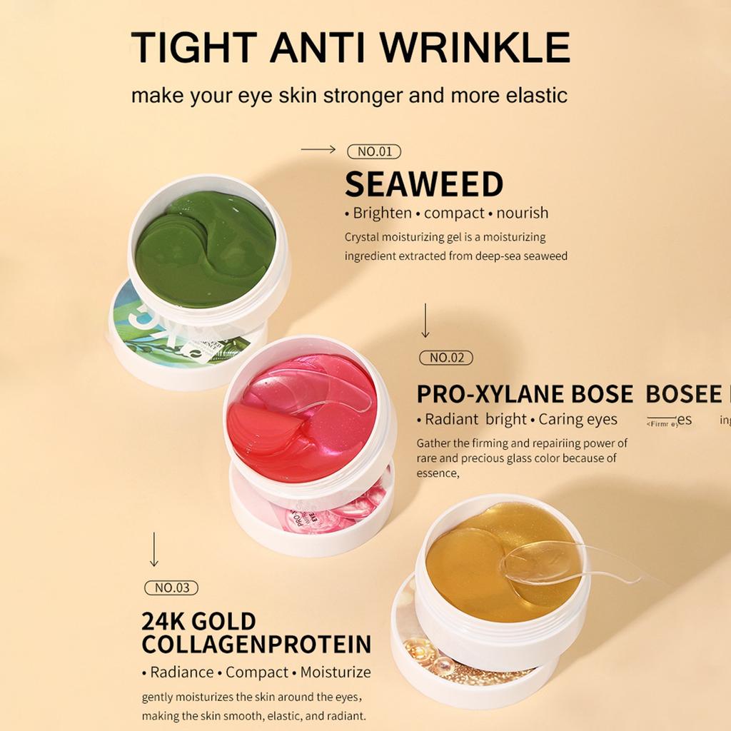 Увлажняющие повязки для глаз Подушечки для глаз 60 шт. Подушечки для глаз 24k Коллагеновая маска для глаз Увлажняющая маска для удаления темных кругов Уменьшение тонких линий и морщин, 10 мл