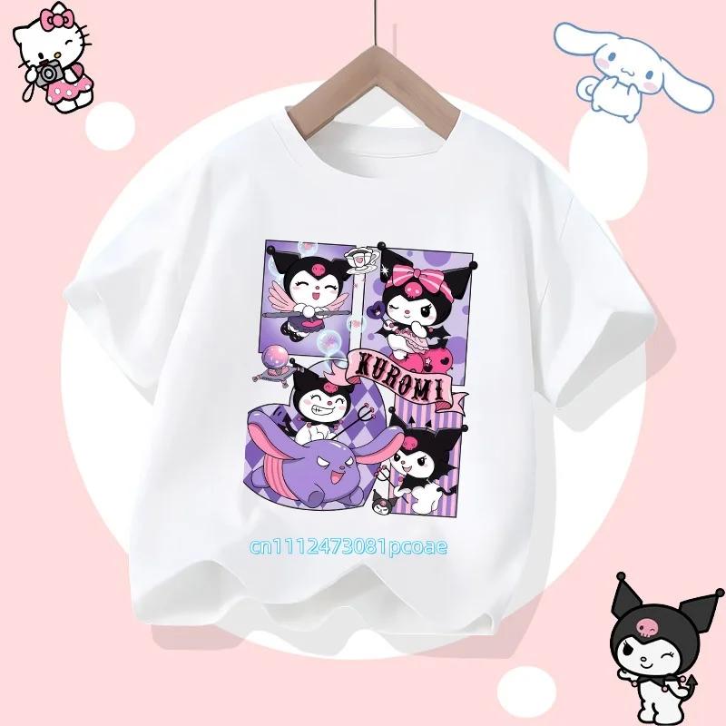 Childrens Tshirt Soft Cute Kuromi Cartoon Printed Parent Child Wear Pure Cotton Casual Boys and Girls Short Sleeve New Style