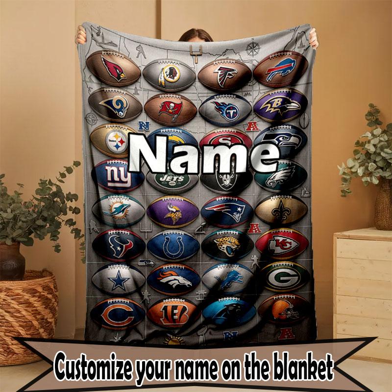 Custom Name Personalized NFL Print Blanket, Home Decor, Bedroom, Sofa, Camping, Couch, Gifts for Birthday Christmas