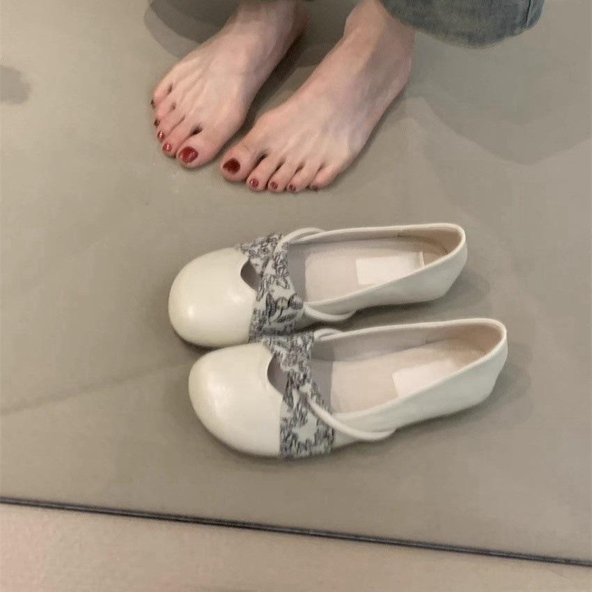 Vintage French Women Mary Jane Shoes Spring Round Toe Shallow Mouth Soft Sole Ballet Flats Elegant Casual Footwear