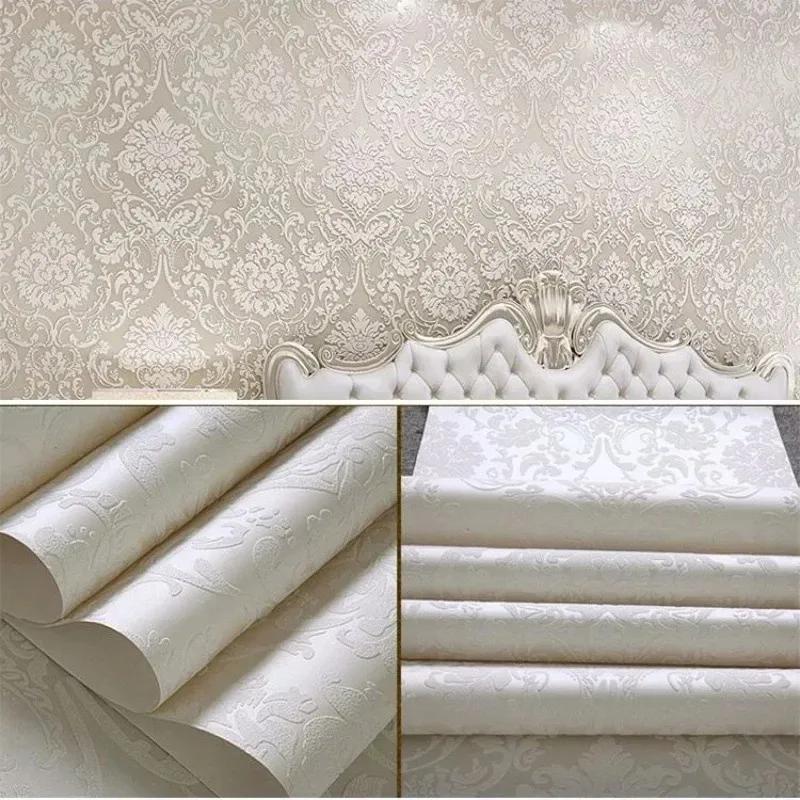 Самоклеящиеся белые тисненые обои дамаск, отслаивающиеся и приклеивающиеся однотонные обои дамаск для декора спальни, гостиной