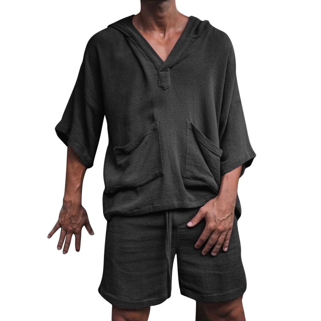 Новый свободный мужской костюм для отдыха из двух предметов из хлопка и льна, праздничная мужская спортивная одежда