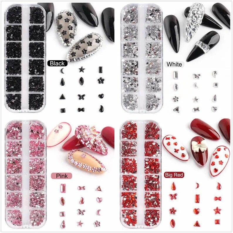 12 сеток для дизайна ногтей со стразами, виды форм, камни, смола, блестки, 3D драгоценные камни, украшения для маникюра «сделай сам», принадлежности для ногтей для профессионалов