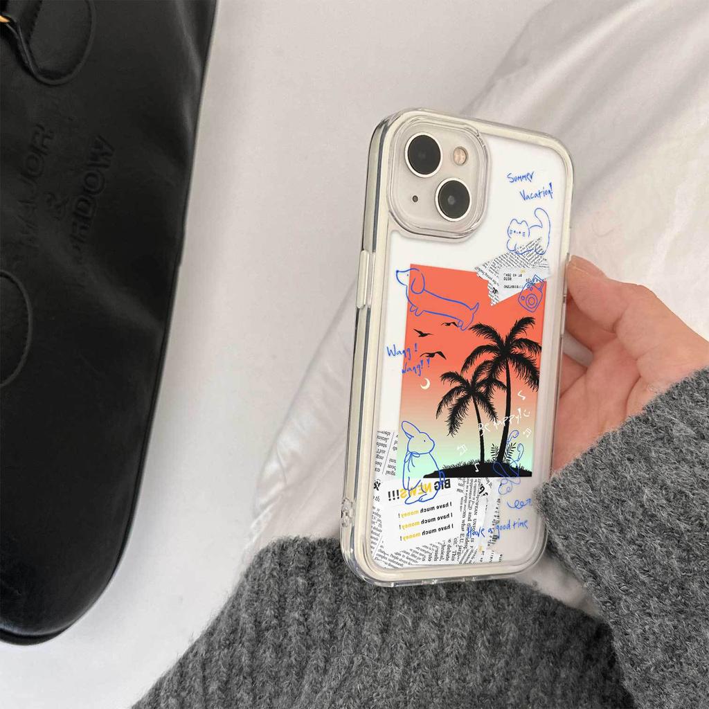 Ins нишевая иллюстрация закат кокосовая пальма для iPhone16promax Apple 15pro чехол для мобильного телефона 14 новый 13