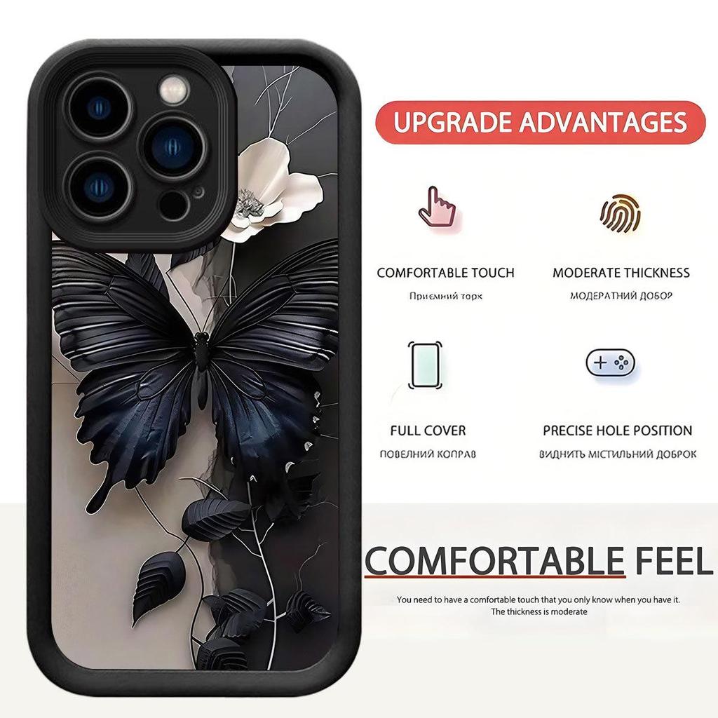 Черный кейс с узором «Бабочка» для лестницы для iPhone 14/15/16/17 Pro Max
