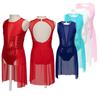 Girls Sleeveless Sequins Lyrical Dance Dress Modern Contemporary Costumes Gymnastics Hollow Back Leotard Dancewear