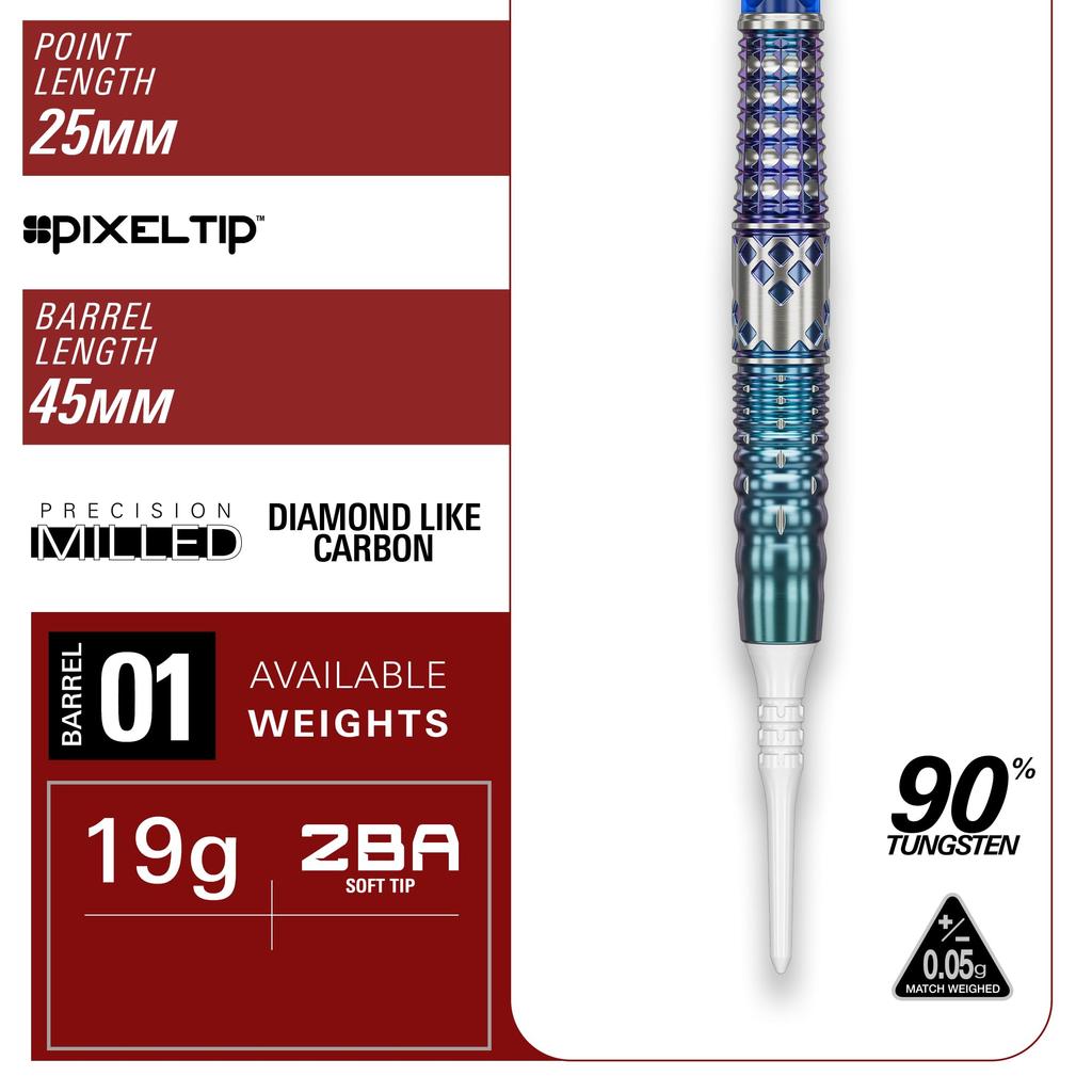 Target Japan CHARIS G5 Cathy Leung 90% Tungsten K-Flex Soft Tip Darts Set, No. 6 Shape Flights and Shafts, 2BA White Pixel Tips (CHARIS G5)
