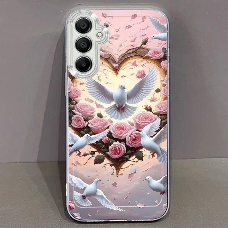 Розовый голубь с розой Рисунок Чехол для телефона для Samsung Galaxy S26 S25 S24 S23 S22 S21 S20 fe/plus/Ultra Прозрачный мягкий чехол с защитой от падения