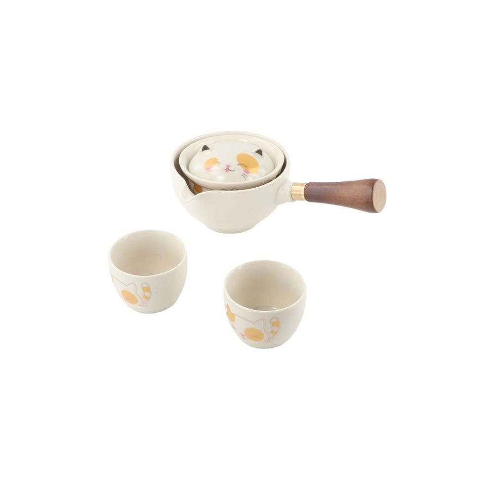 5/7pcs 360° Rotating Lucky Cat Teapot Set Ceramic Bubble Tea Set Kung Fu Tea Pot Set Travel
