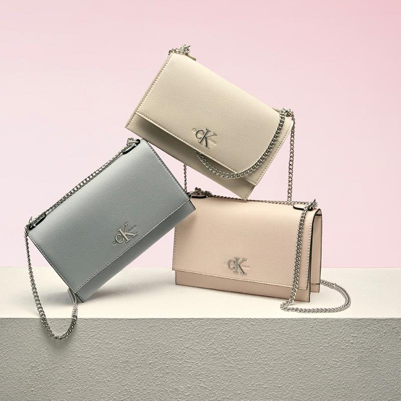 Calvin Klein Минималистичная металлическая пряжка Цепочка Сумка через плечо с клапаном Женская сумка на плечо Серо-синяя DH2806-PC6