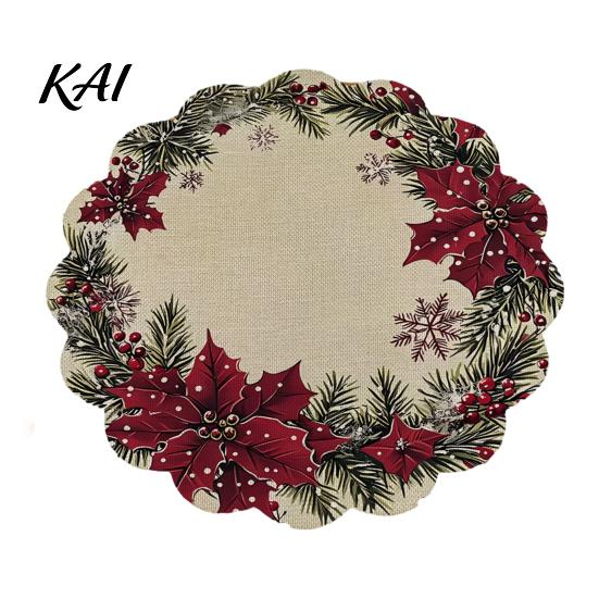 Christmas Party Table Setting Round Placemat, 14 Inch Festive Pattern Anti Slip Tabletop Protector, Holiday Kitchen Mat Heat Insulation Place