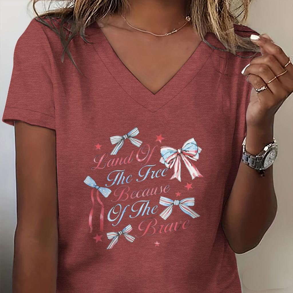 4th Of July Graphic T Shirts Vneck Short Sleeve Tee 17762026 250th Birthday Tshirt Coquette Bow July 4th Summer Clothes