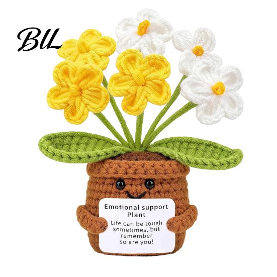 Never Fading Flower Positive Crochet Tulip Wildflower Thank You Gifts for Women Mom Friends Handmade Floral Keepsake Potted Doll with Card Emotional