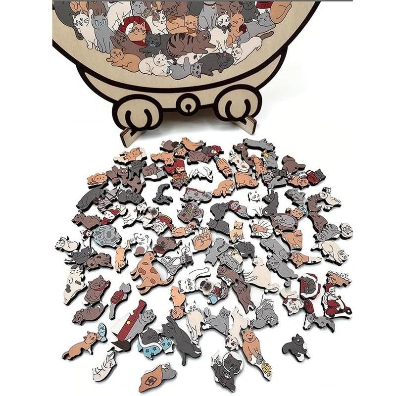 Деревянный пазл в форме кошек - Уникальный деревянный пазл в форме животных в подарок