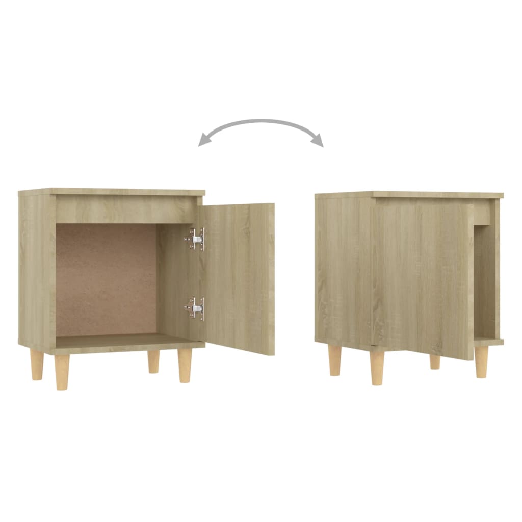 Nightstand with Solid Wood Legs Sonoma Oak 40 x 30 x 50 cm