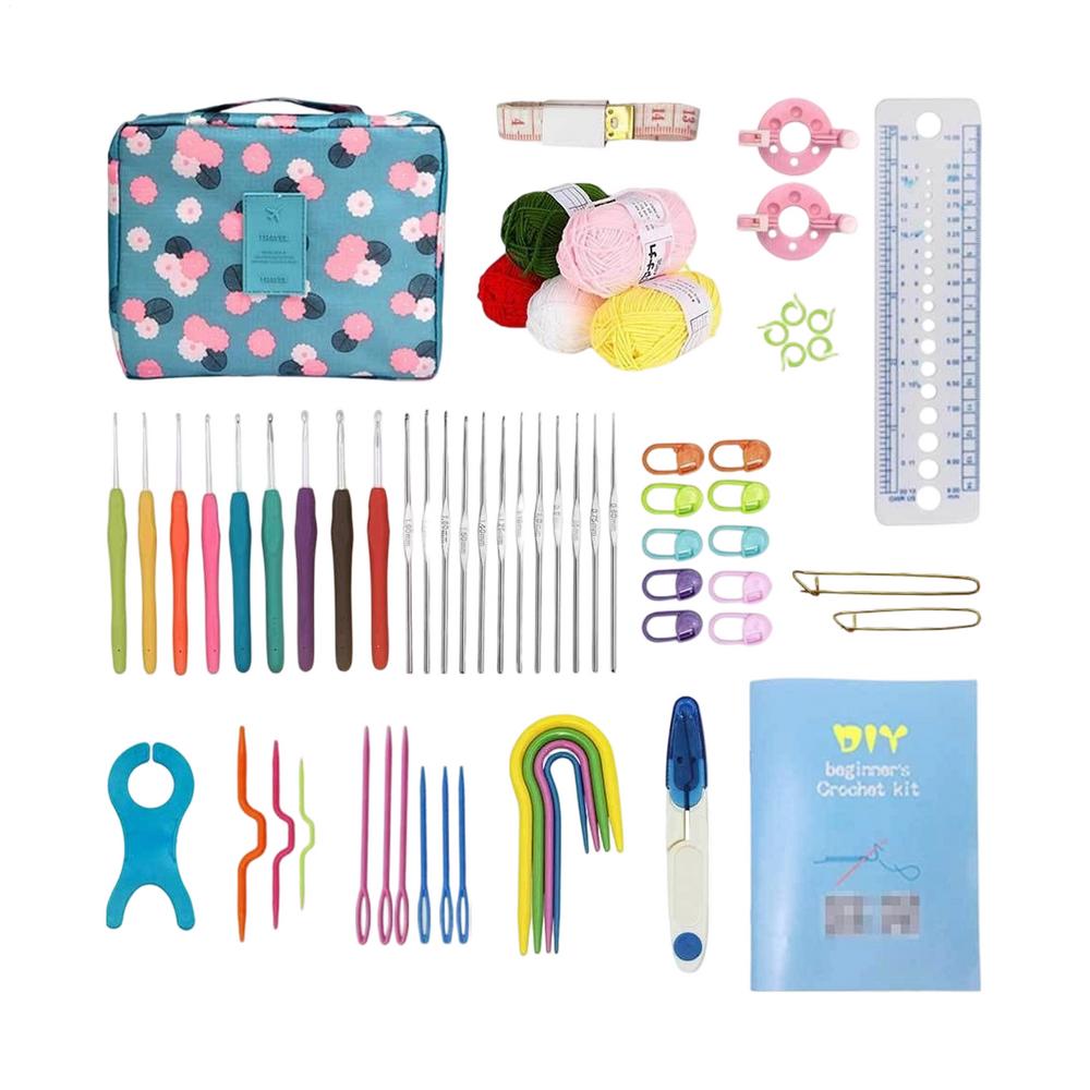 Набор материалов для начинающих для вязания крючком из 63 предметов с инструкцией, портативные инструменты для ручного вязания, набор для вязания крючком своими руками
