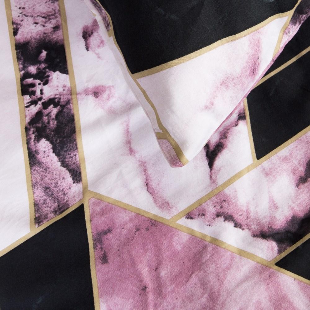 Cotton bedding 160x200 satin COTTON black pink geometric marble