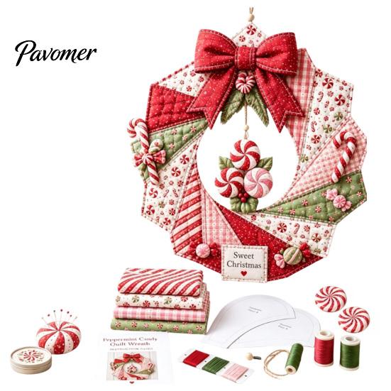 Decorative Fabric Wreath Kit Christmas DIY Kit, Patchwork Beginner-Friendly Handmade Holiday Craft Personalized Door Decor Decoration Set for