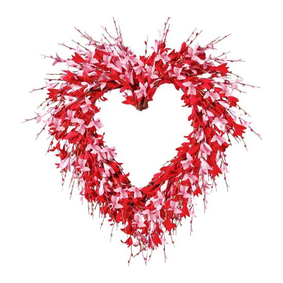 Holiday Wreath Heart Shape Indoor Outdoor Decorative Wreath with Festive Flowers Greenery Home Party Office