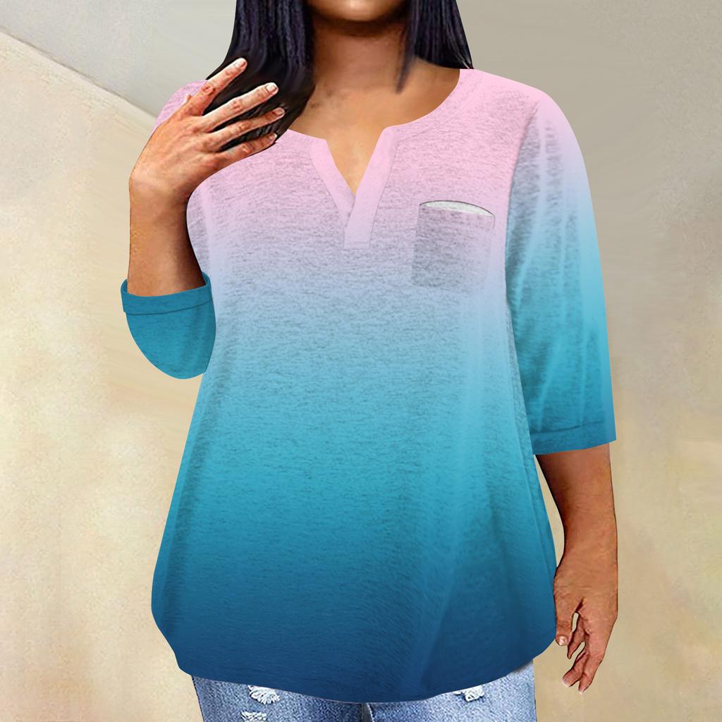 Женский модный повседневный пуловер с рукавами три четверти и V-образным вырезом с принтом, топ с рукавами 4/3