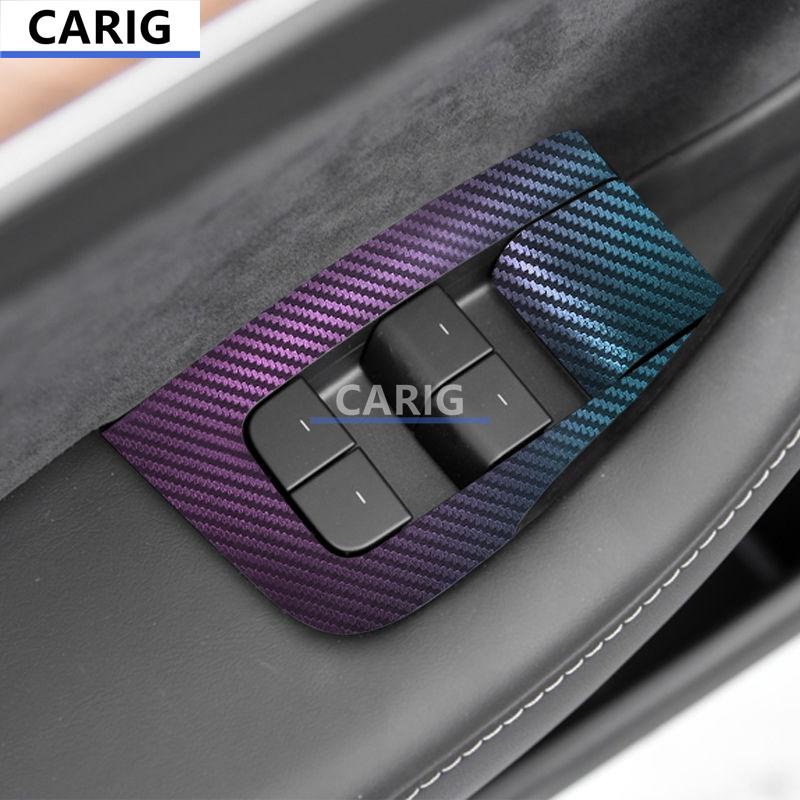 For TESLA MODEL 3/Y Window Buttons Lifter Color Change Protection Sticker Carbon Fiber Pattern  Film Modification Accessories