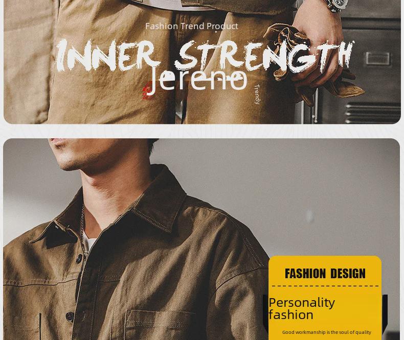 Men's Trendy Retro Khaki Denim Work Shirt - Loose Long-Sleeve