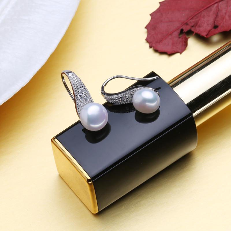 LSOOYH 8-9mm Natural Freshwater Pearl Earrings Classic Cubic Zirconia CZ Earrings For Women