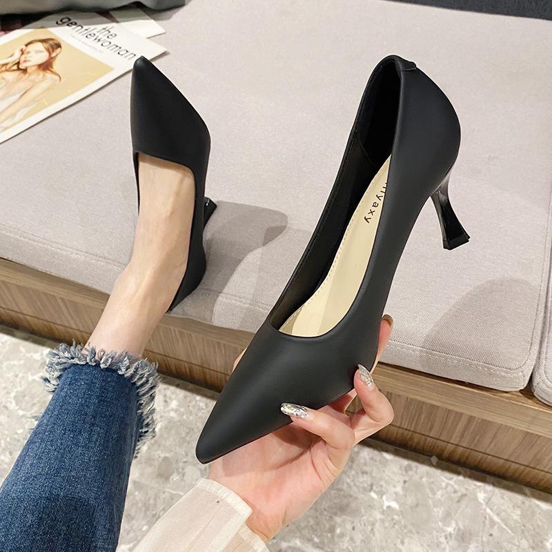 Solid color high heels women's commuting 7 cm single shoes pointed thin heels versatile temperament soft sole work shoes B835-X1