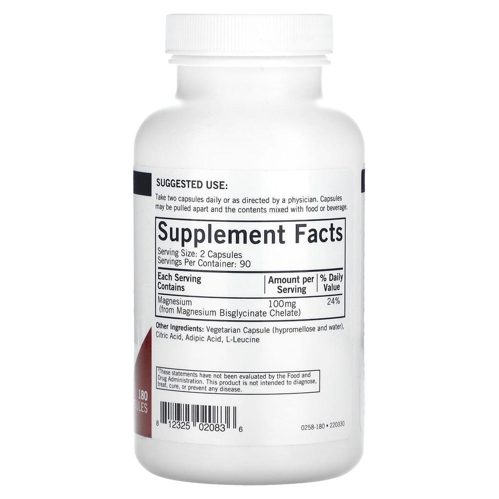 Magnesium Bisglycinate, Buffered Chelate, 180 Capsules (50Mg Per Capsule)