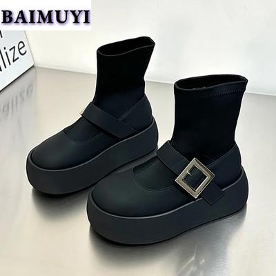 Женские ботильоны на плоской подошве на платформе, туфли Мэри Джейн, зимние ботинки 2025 года, теплые зимние новые ботинки «Челси» в стиле «Лолита», повседневные дизайнерские хлопковые ботинки